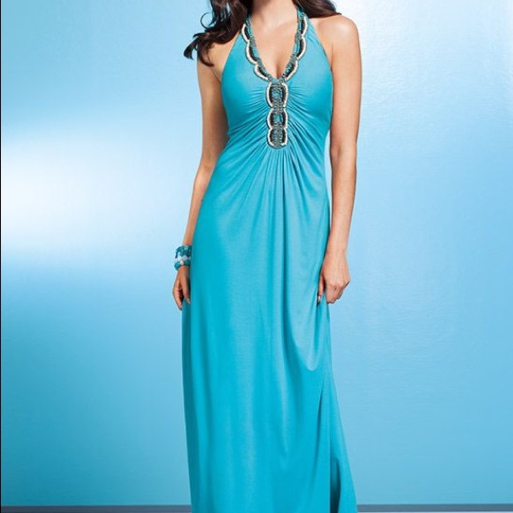 Caché Teal Beaded Maxi Dress - Size Small